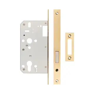JL-DD60SB Frelan Hardware Jedo DIN Euro Profile Deadlock 60mm Backset with Square Corners - Satin Brass