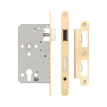 Click Here To Enlarge This Photo Of JL-DE60RSB Frelan Hardware Jedo DIN Euro Profile Escape Lock 60mm Backset &lpar;72mm c&sol;c&rpar; with Radius Corners - Satin Brass