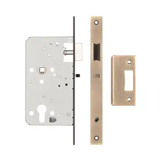 JL-DNL60AB Frelan Hardware Jedo DIN Mortice Nightlatch 60mm Backset &lpar;72mm c&sol;c&rpar; with Square Corners - Antique Brass