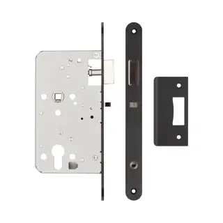 JL-DNL60RMB Frelan Hardware Jedo DIN Mortice Nightlatch 60mm Backset &lpar;72mm c&sol;c&rpar; with Radius Corners - Black