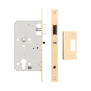 JL-DNL60SB Frelan Hardware Jedo DIN Mortice Nightlatch 60mm Backset &lpar;72mm c&sol;c&rpar; with Square Corners - Satin Brass