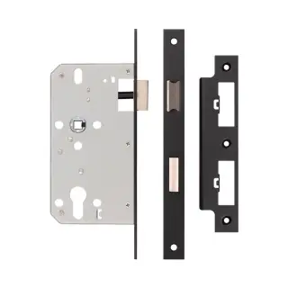 JL-DS60MB Frelan Hardware Jedo DIN Euro Profile Sashlock 60mm Backset &lpar;72mm c&sol;c&rpar; with Square Corners - Black