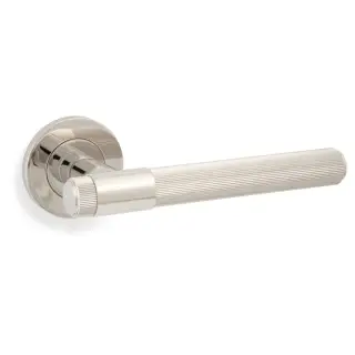 AW242PNPVD - Alexander & Wilks Reeded Kingston Lever on Round Rose - Polished Nickel PVD