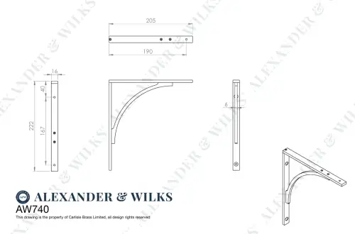 Click Here To Enlarge This Photo Of AW740BL - Alexander & Wilks Eden Solid Brass Shelf Bracket 205mm x 220mm - Black