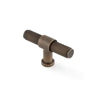 AW838-80-AB - Alexander & Wilks Kingston Knurled T-Bar Cupboard Knob 80mm - Antique Brass