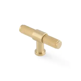 AW838-80-SBPVD - Alexander & Wilks Kingston Knurled T-Bar Cupboard Knob 80mm - Satin Brass PVD