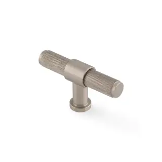 AW838-80-SNPVD - Alexander & Wilks Kingston Knurled T-Bar Cupboard Knob 80mm - Satin Nickel PVD