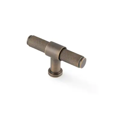 Click Here To Enlarge This Photo Of AW838R-80-AB - Alexander & Wilks Kingston Reeded T-Bar Cupboard Knob 80mm - Antique Brass
