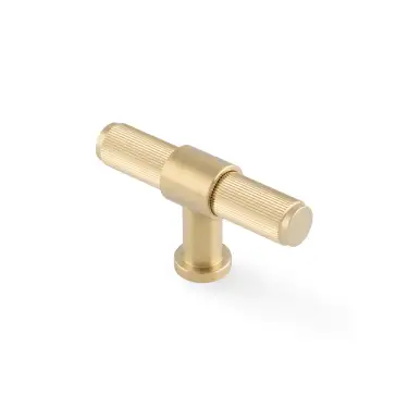 Click Here To Enlarge This Photo Of AW838R-80-SBPVD - Alexander & Wilks Kingston Reeded T-Bar Cupboard Knob 80mm - Satin Brass PVD