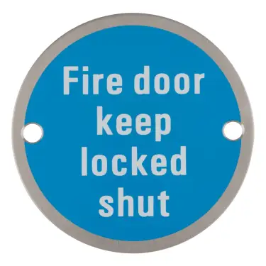 Click Here To Enlarge This Photo Of SEX1023SSS - Carlisle Brass Eurospec 'Fire Door Keep Locked Shut' Sign 76mm Satin Stainless Steel