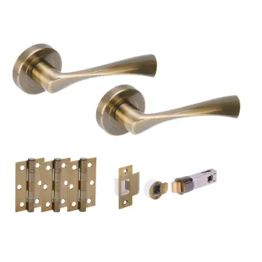 Click Here To Enlarge This Photo Of H2845ABR - Hunta 'Zena' Antique Bronze Passage Bullet Latch Doorpack with 3" Ball Bearing Hinges &lpar;57mm Backset&rpar;