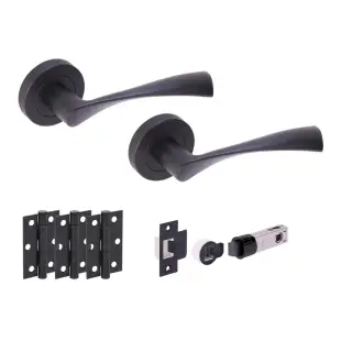 H2845BM - Hunta 'Zena' Matt Black Passage Bullet Latch Doorpack with 3" Ball Bearing Hinges &lpar;57mm Backset&rpar;