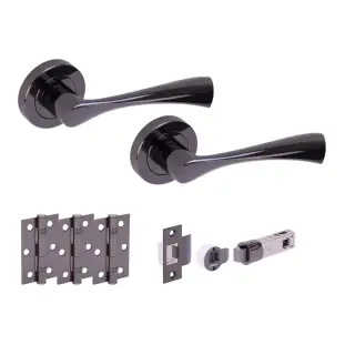 H2845BNL - Hunta 'Zena' Black Nickel Passage Bullet Latch Doorpack with 3" Ball Bearing Hinges &lpar;57mm Backset&rpar;