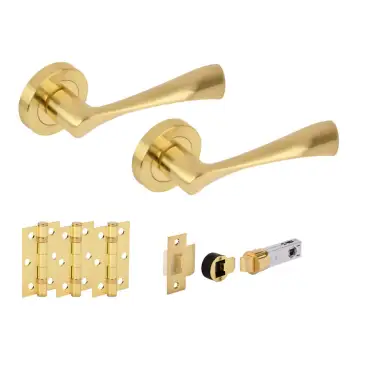 Click Here To Enlarge This Photo Of H2845SB - Hunta 'Zena' Satin Brass Passage Bullet Latch Doorpack with 3" Ball Bearing Hinges &lpar;57mm Backset&rpar;