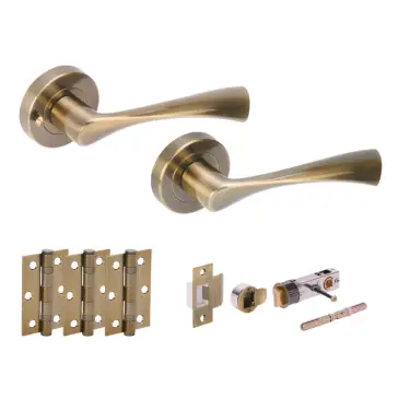 Click Here To Enlarge This Photo Of H2846ABR - Hunta 'Zena' Antique Bronze Privacy Bullet Latch Doorpack with 3" Ball Bearing Hinges &lpar;57mm Backset&rpar;