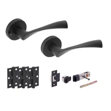 Click Here To Enlarge This Photo Of H2846BM - Hunta 'Zena' Matt Black Privacy Bullet Latch Doorpack with 3" Ball Bearing Hinges &lpar;57mm Backset&rpar;