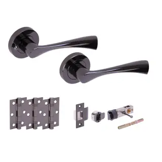H2846BNL - Hunta 'Zena' Black Nickel Privacy Bullet Latch Doorpack with 3" Ball Bearing Hinges &lpar;57mm Backset&rpar;