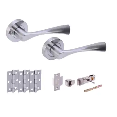 Click Here To Enlarge This Photo Of H2846SCP - Hunta 'Zena' Satin Chrome Privacy Bullet Latch Doorpack with 3" Ball Bearing Hinges &lpar;57mm Backset&rpar;