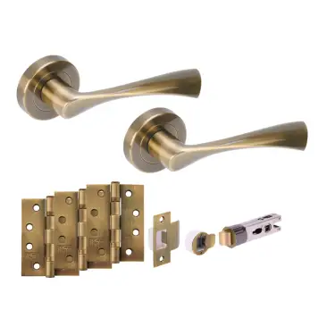 Click Here To Enlarge This Photo Of H2887ABR - Hunta 'Zena' Antique Bronze Passage Bullet Latch Doorpack with 4" Fire Door Ball Bearing Hinges &lpar;57mm Backset&rpar;