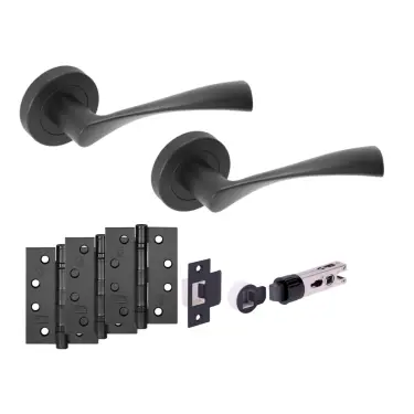 Click Here To Enlarge This Photo Of H2887BM - Hunta 'Zena' Matt Black Passage Bullet Latch Doorpack with 4" Fire Door Ball Bearing Hinges &lpar;57mm Backset&rpar;