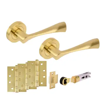 Click Here To Enlarge This Photo Of H2887SB - Hunta 'Zena' Satin Brass Passage Bullet Latch Doorpack with 4" Fire Door Ball Bearing Hinges &lpar;57mm Backset&rpar;
