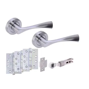 Click Here To Enlarge This Photo Of H2887SCP - Hunta 'Zena' Satin Chrome Passage Bullet Latch Doorpack with 4" Fire Door Ball Bearing Hinges &lpar;57mm Backset&rpar;