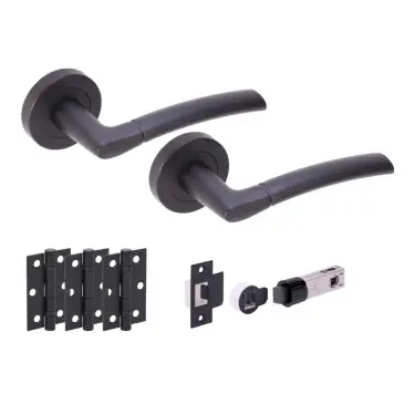 Click Here To Enlarge This Photo Of H2849BM - Hunta 'Nemo' Matt Black Passage Bullet Latch Doorpack with 3" Ball Bearing Hinges &lpar;57mm Backset&rpar;