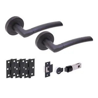 H2849BM - Hunta 'Nemo' Matt Black Passage Bullet Latch Doorpack with 3" Ball Bearing Hinges &lpar;57mm Backset&rpar;