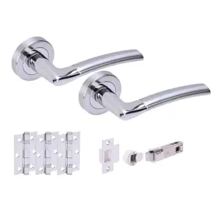 H2849PCSCP - Hunta 'Nemo' Polished&sol;Satin Chrome Passage Bullet Latch Doorpack with 3" Ball Bearing Hinges &lpar;57mm Backset&rpar;