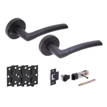 Click Here To Enlarge This Photo Of H2850BM - Hunta 'Nemo' Matt Black Privacy Bullet Latch Doorpack with 3" Ball Bearing Hinges &lpar;57mm Backset&rpar;