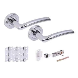 H2850PCSCP - Hunta 'Nemo' Polished&sol;Satin Chrome Privacy Bullet Latch Doorpack with 3" Ball Bearing Hinges &lpar;57mm Backset&rpar;