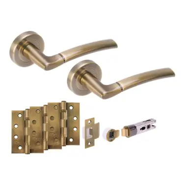 Click Here To Enlarge This Photo Of H2888ABR - Hunta 'Nemo' Antique Bronze Passage Bullet Latch Doorpack with 4" Fire Door Ball Bearing Hinges &lpar;57mm Backset&rpar;