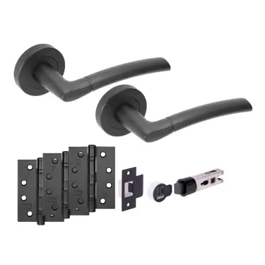 Click Here To Enlarge This Photo Of H2888BM - Hunta 'Nemo' Matt Black Passage Bullet Latch Doorpack with 4" Fire Door Ball Bearing Hinges &lpar;57mm Backset&rpar;