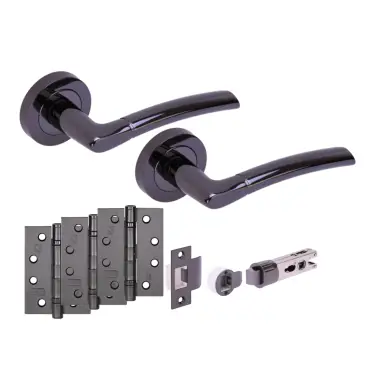 Click Here To Enlarge This Photo Of H2888BNL - Hunta 'Nemo' Black Nickel Passage Bullet Latch Doorpack with 4" Fire Door Ball Bearing Hinges &lpar;57mm Backset&rpar;