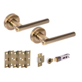 H2889ABR - Hunta 'Solus' Antique Bronze Passage Bullet Latch Doorpack with 3" Ball Bearing Hinges &lpar;57mm Backset&rpar;