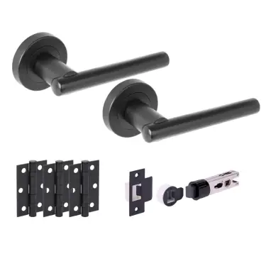 Click Here To Enlarge This Photo Of H2889BM - Hunta 'Solus' Matt Black Passage Bullet Latch Doorpack with 3" Ball Bearing Hinges &lpar;57mm Backset&rpar;