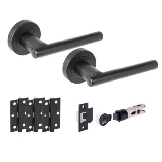 H2889BM - Hunta 'Solus' Matt Black Passage Bullet Latch Doorpack with 3" Ball Bearing Hinges &lpar;57mm Backset&rpar;