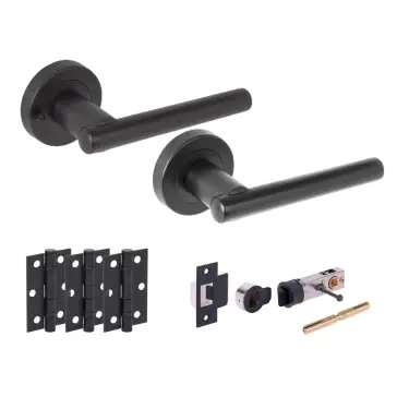 Click Here To Enlarge This Photo Of H2890BM - Hunta 'Solus' Matt Black Privacy Bullet Latch Doorpack with 3" Ball Bearing Hinges &lpar;57mm Backset&rpar;