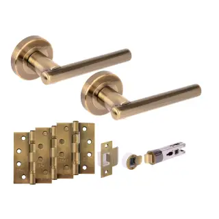H2891ABR - Hunta 'Solus' Antique Bronze Passage Bullet Latch Doorpack with 4" Fire Door Ball Bearing Hinges &lpar;57mm Backset&rpar;