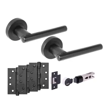 Click Here To Enlarge This Photo Of H2891BM - Hunta 'Solus' Matt Black Passage Bullet Latch Doorpack with 4" Fire Door Ball Bearing Hinges &lpar;57mm Backset&rpar;