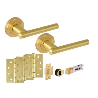 Click Here To Enlarge This Photo Of H2891SB - Hunta 'Solus' Satin Brass Passage Bullet Latch Doorpack with 4" Fire Door Ball Bearing Hinges &lpar;57mm Backset&rpar;