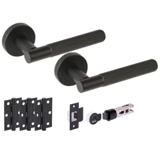 H2895BM - Hunta 'Vida' Linear Matt Black Passage Bullet Latch Doorpack with 3" Ball Bearing Hinges &lpar;57mm Backset&rpar;
