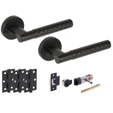 Click Here To Enlarge This Photo Of H2882BM - Hunta 'Roca' Diamond Cut Matt Black Privacy Bullet Latch Doorpack with 3" Ball Bearing Hinges &lpar;57mm Backset&rpar;