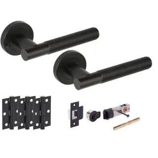 H2885BM - Hunta 'Halo' Matt Black Privacy Bullet Latch Doorpack with 3" Ball Bearing Hinges &lpar;57mm Backset&rpar;