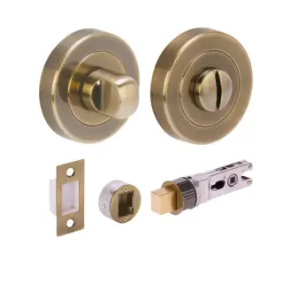 H2954ABR - Hunta 'Antique Bronze Bathroom Turn & Release Bullet Deadbolt Doorpack &lpar;57mm Backset&rpar;