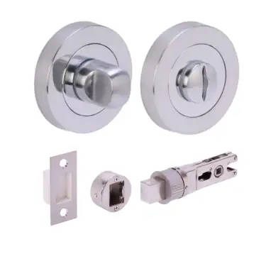 Click Here To Enlarge This Photo Of H2954PCSCP - Hunta Polished&sol;Satin Chrome Bathroom Turn & Release Bullet Deadbolt Doorpack &lpar;57mm Backset&rpar;