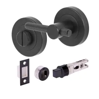 H2957BM - Hunta Matt Black Knurled Bar Bathroom Turn & Release Bullet Deadbolt Doorpack &lpar;57mm Backset&rpar;