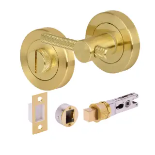 H2957SB - Hunta Satin Brass Knurled Bar Bathroom Turn & Release Bullet Deadbolt Doorpack &lpar;57mm Backset&rpar;