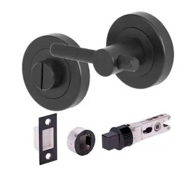 Click Here To Enlarge This Photo Of H2959BM - Hunta Matt Black Linear Bar Bathroom Turn & Release Bullet Deadbolt Doorpack &lpar;57mm Backset&rpar;