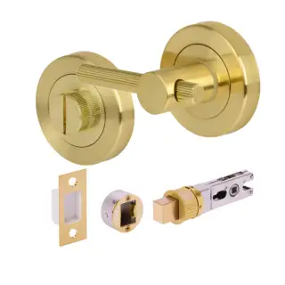 H2959SB - Hunta Satin Brass Linear Bar Bathroom Turn & Release Bullet Deadbolt Doorpack &lpar;57mm Backset&rpar;